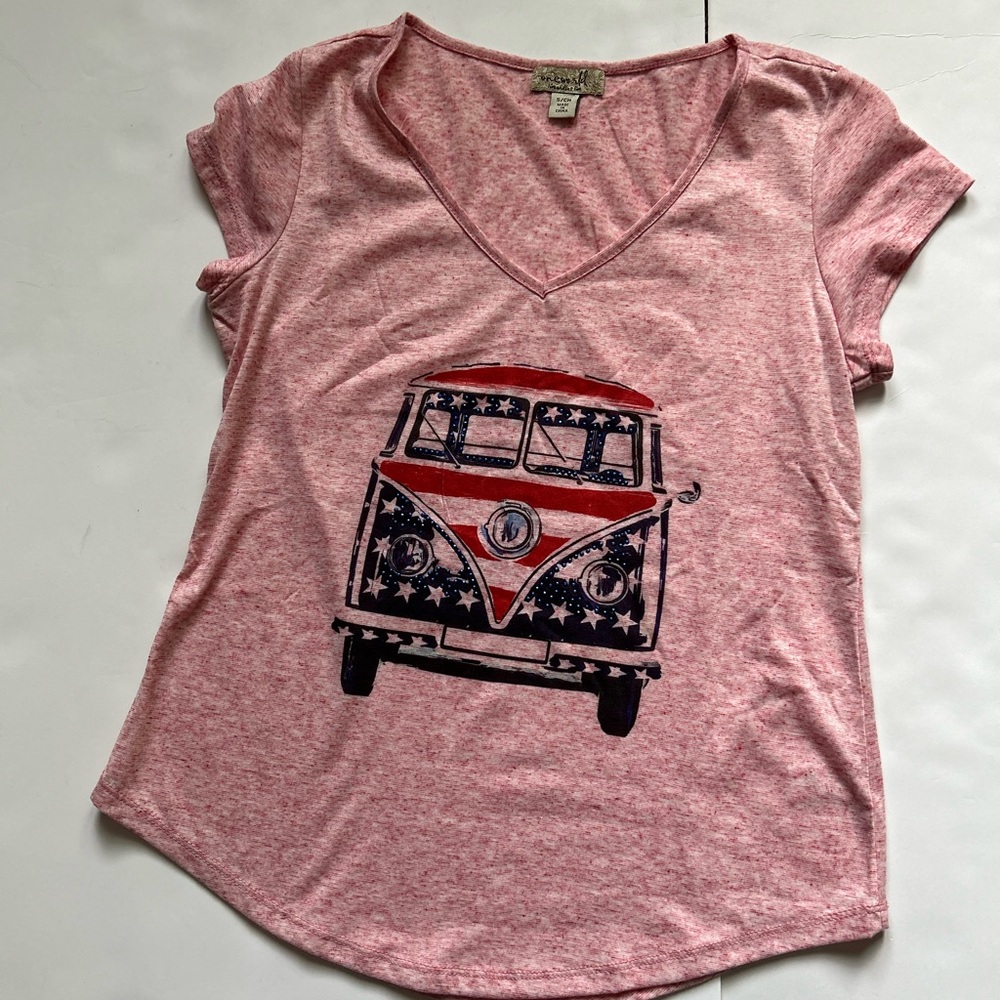 One World patriotic VW Beetle van tshirt, S